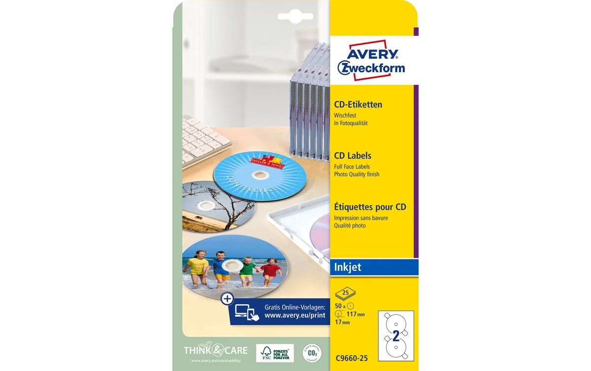 Avery Zweckform CD-Etiketten C9660-25 Ø 117 mm Avery Zweckform CD-Etiketten C9660-25 Ø 117 mm