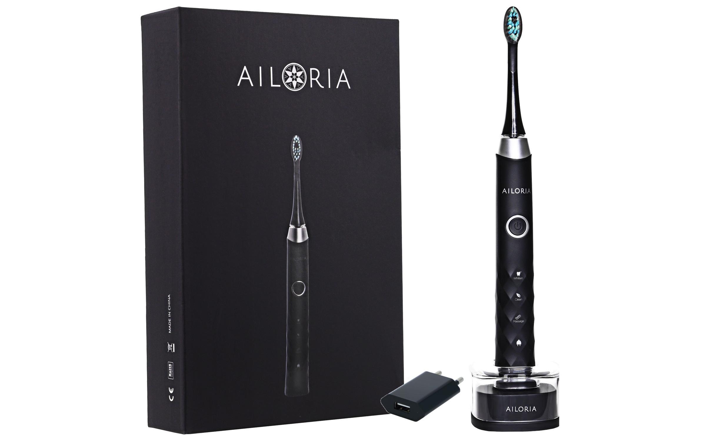 Ailoria Schallzahnbürste Shine Bright Schwarz, inkl. USB-Ladegerät