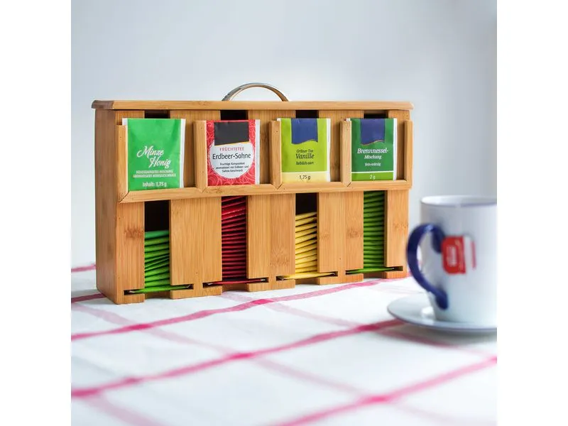 relaxdays Teebeutel-Box 4 Fächer, Hellbraun relaxdays Teebeutel-Box 4 Fächer, Hellbraun
