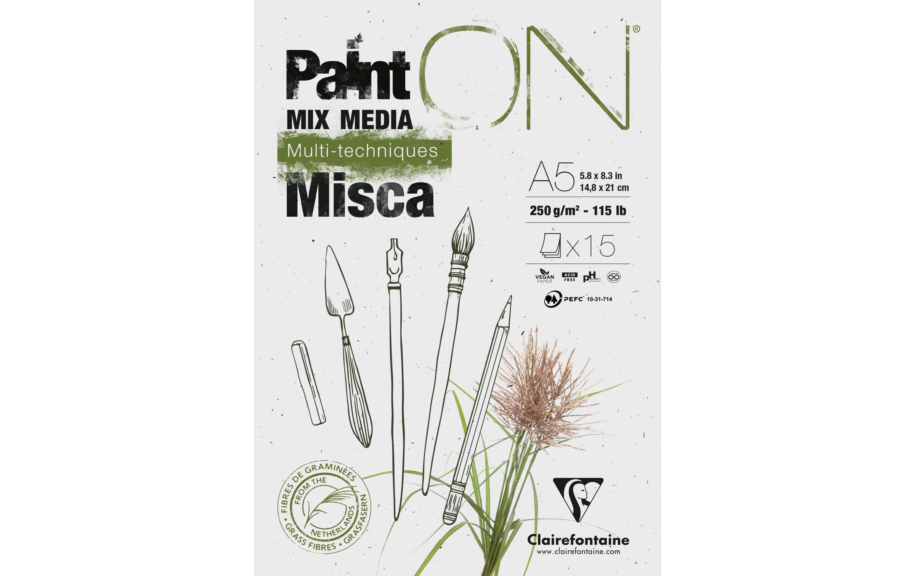 Clairefontaine Zeichenblock Paint On Misca 15 Blatt, A5, 250 g/m², Weiss