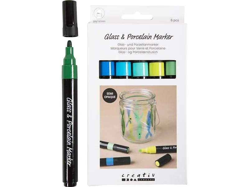 Creativ Company Glas- und Porzellanmalstifte, 1-4 mm, Blau-Grün Creativ Company Glas- und Porzellanmalstifte, 1-4 mm, Blau-Grün