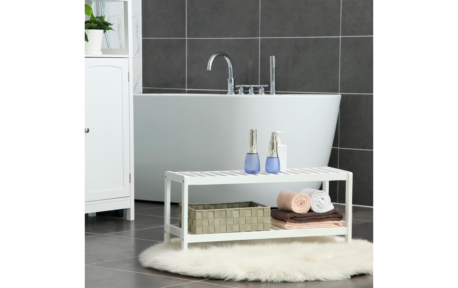 Songmics Schuhregal mit 2 Ablagen aus Bambus, Weiss