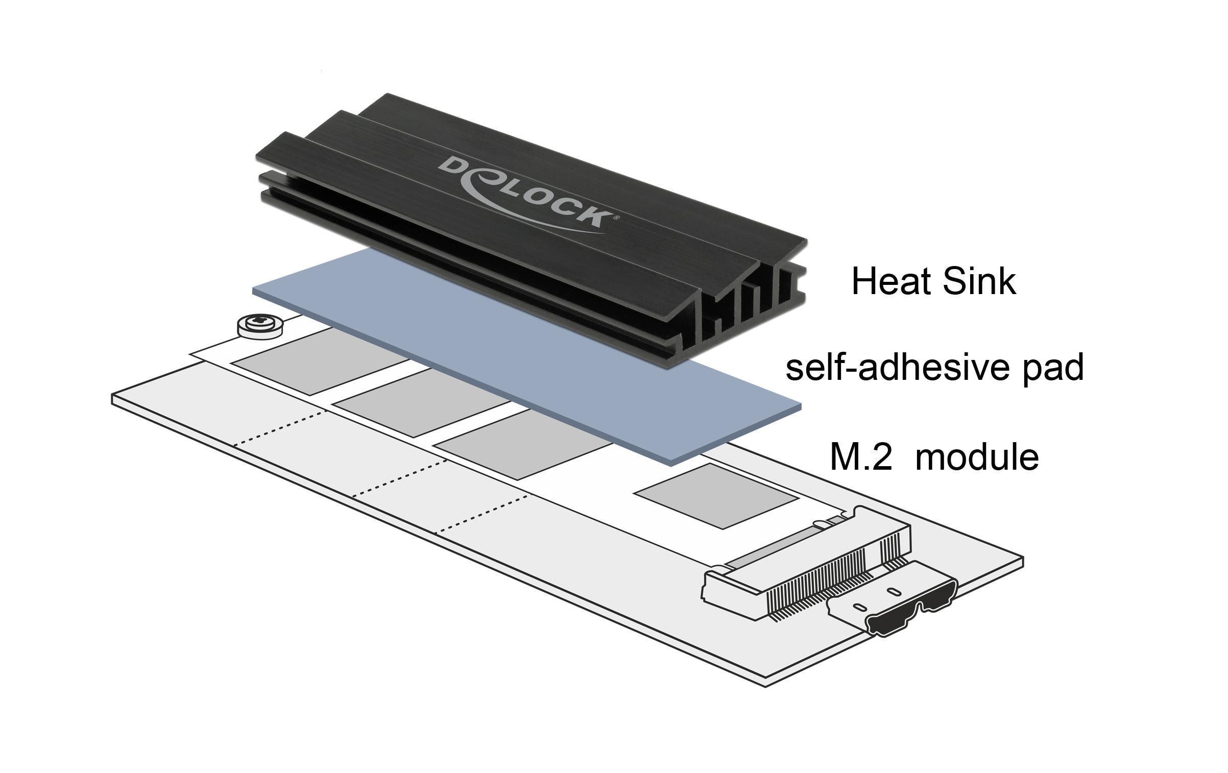 Delock M.2-Kühlkörper 70 mm, 10 mm Höhe Delock M.2-Kühlkörper 70 mm, 10 mm Höhe