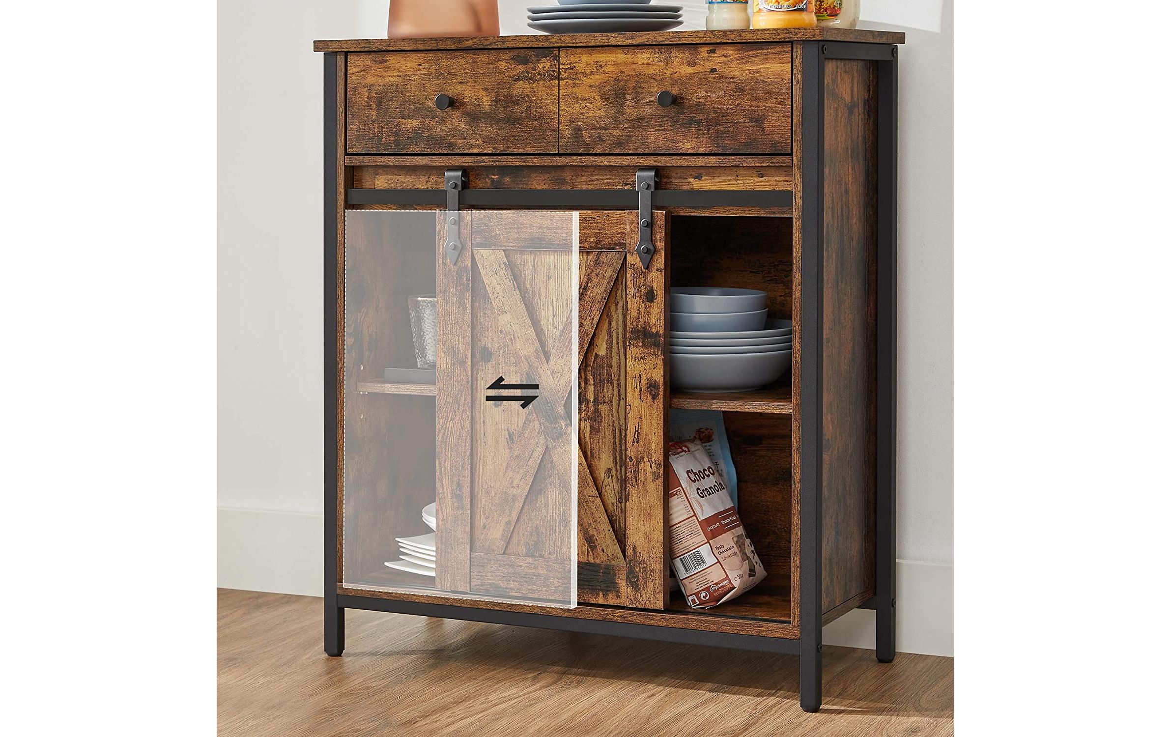 VASAGLE Kommode mit Schiebetür Industrial 30 x 80 cm, Braun