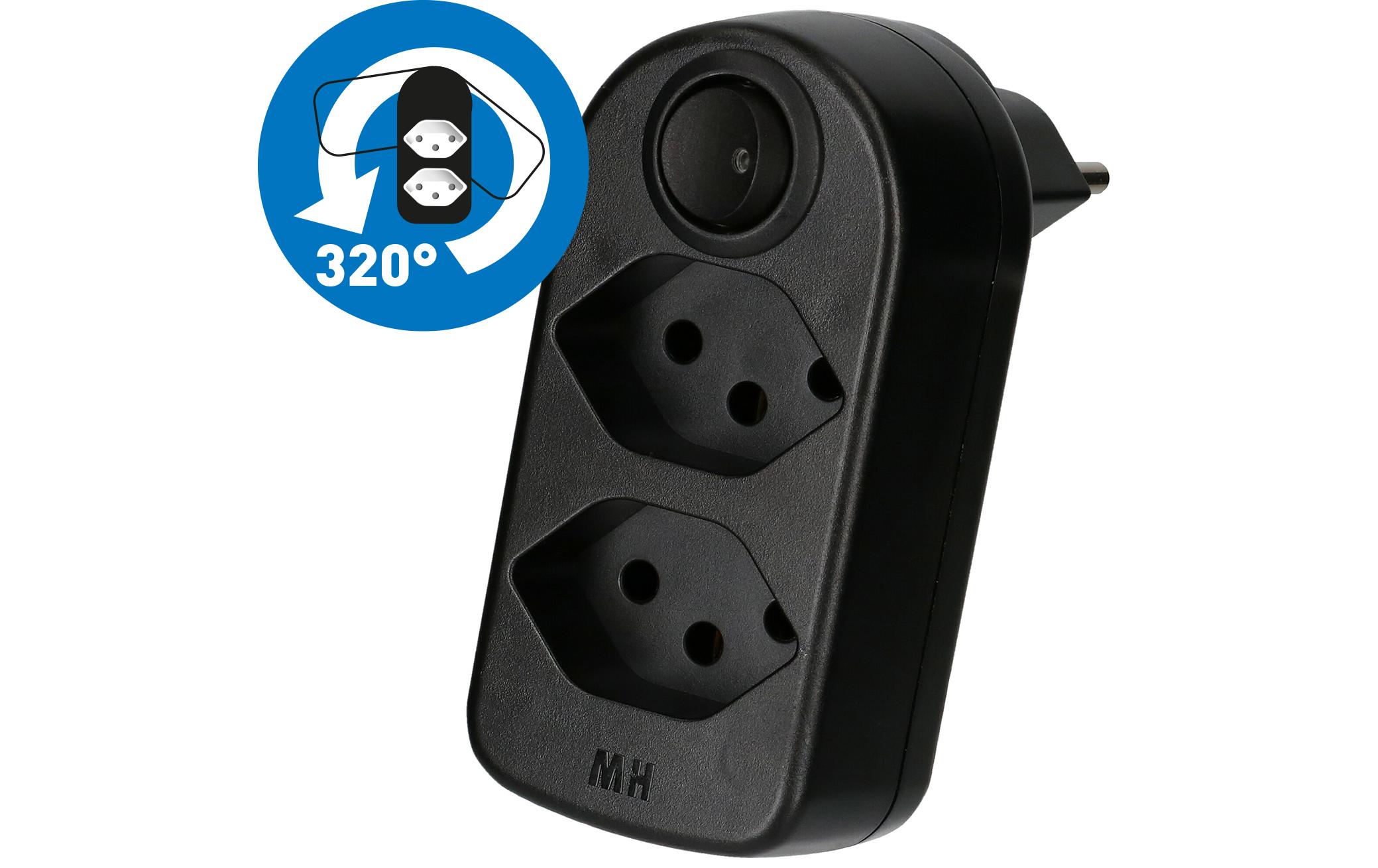 Max Hauri Abzweigstecker ADAPT 2 x Typ 13, drehbar Schalter
