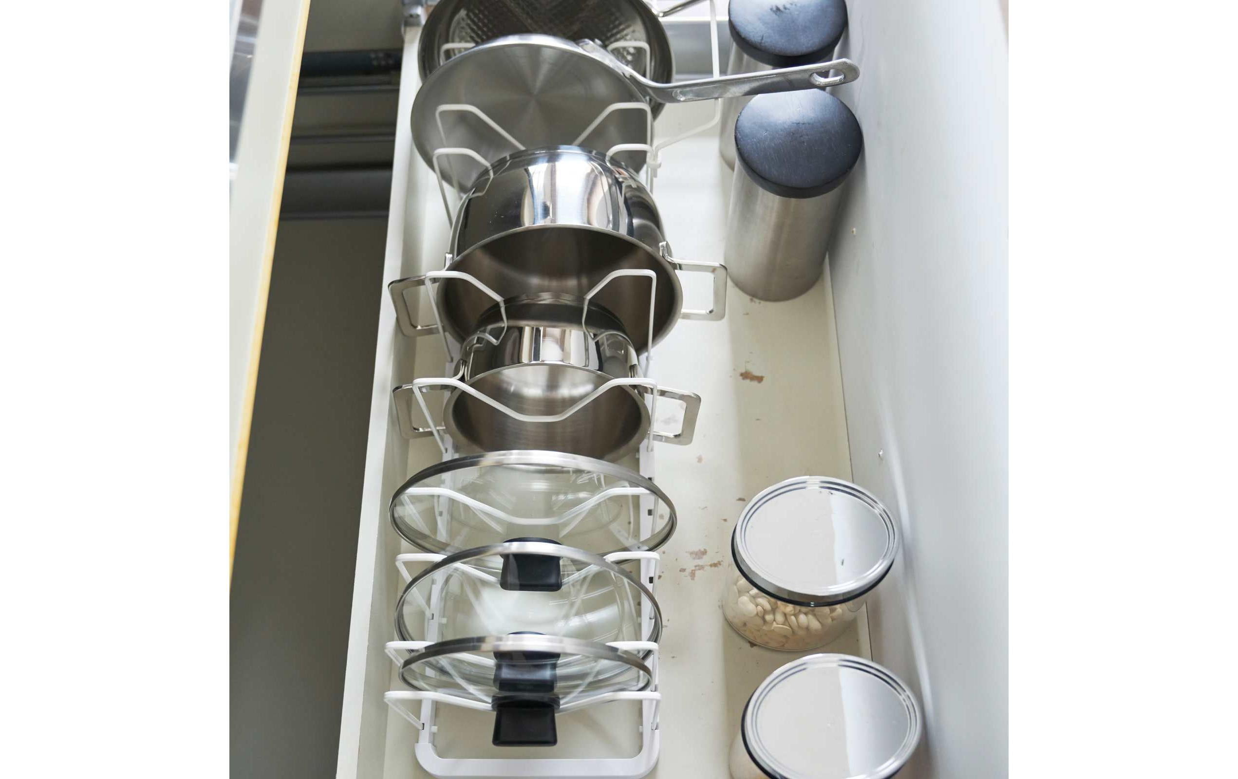 Yamazaki Deckel- und Pfannenhalter Tower Weiss