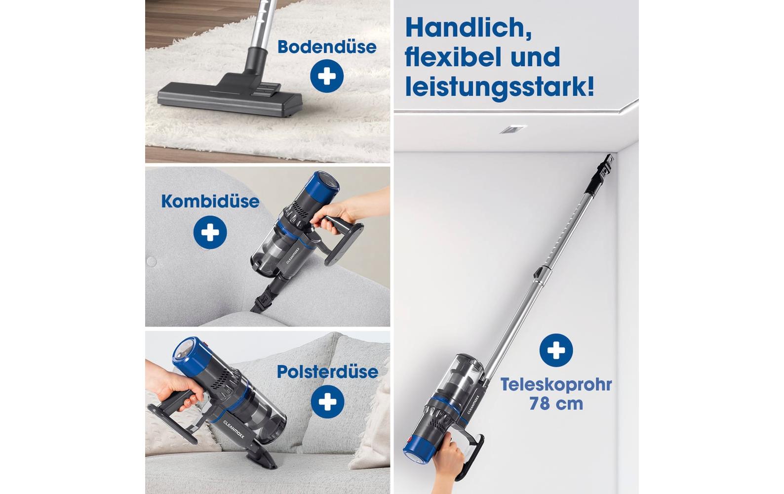 CLEANmaxx Akku-Hand- und Stielsauger Grau / Blau