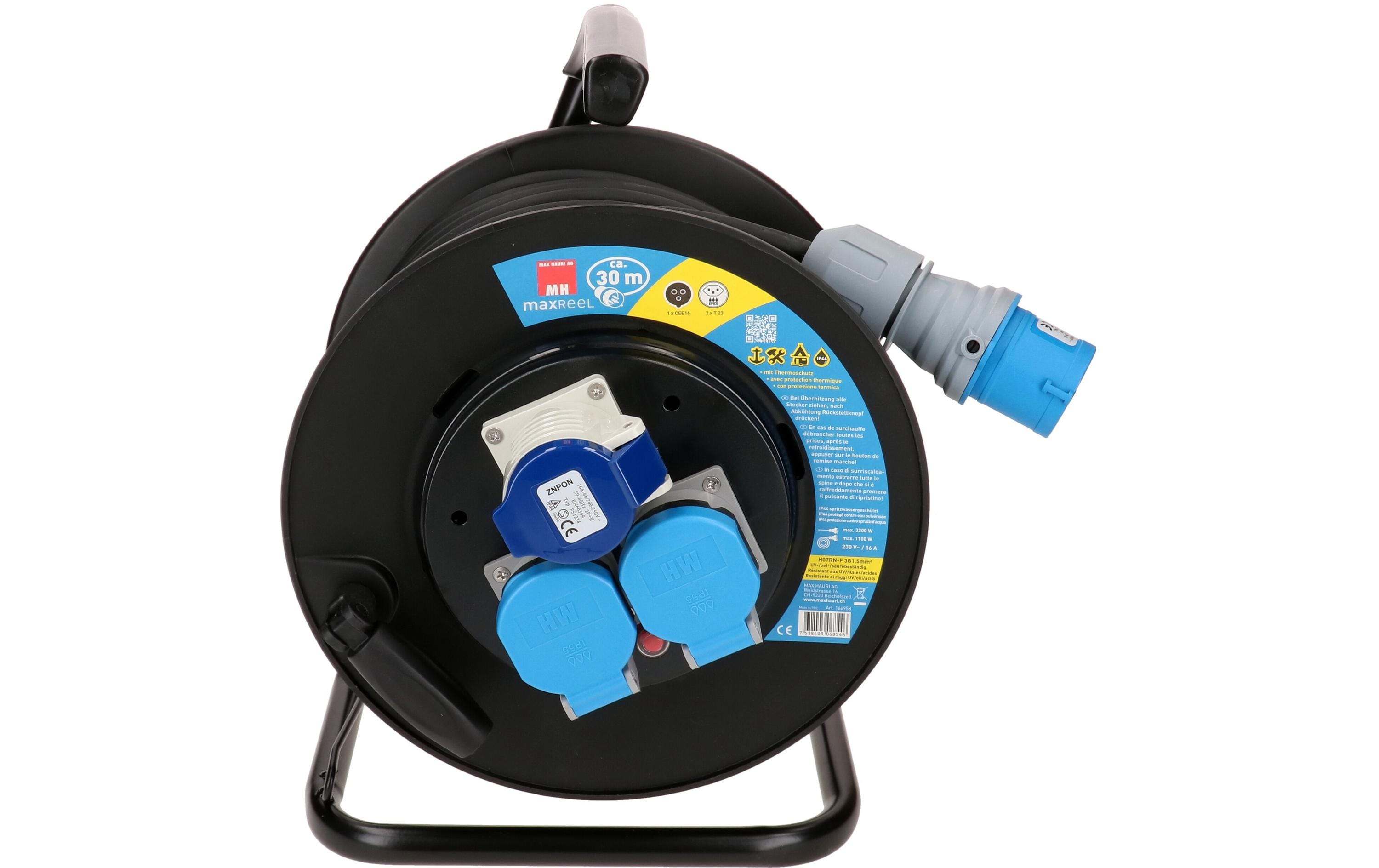 Max Hauri Kabelrolle 30 m, 2x T23, 1x CEE16/3, Schwarz