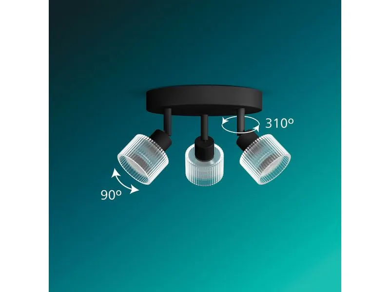 Philips Horen Aufbauspot 3x rund ohne Leuchtmittel GU10, schwarz