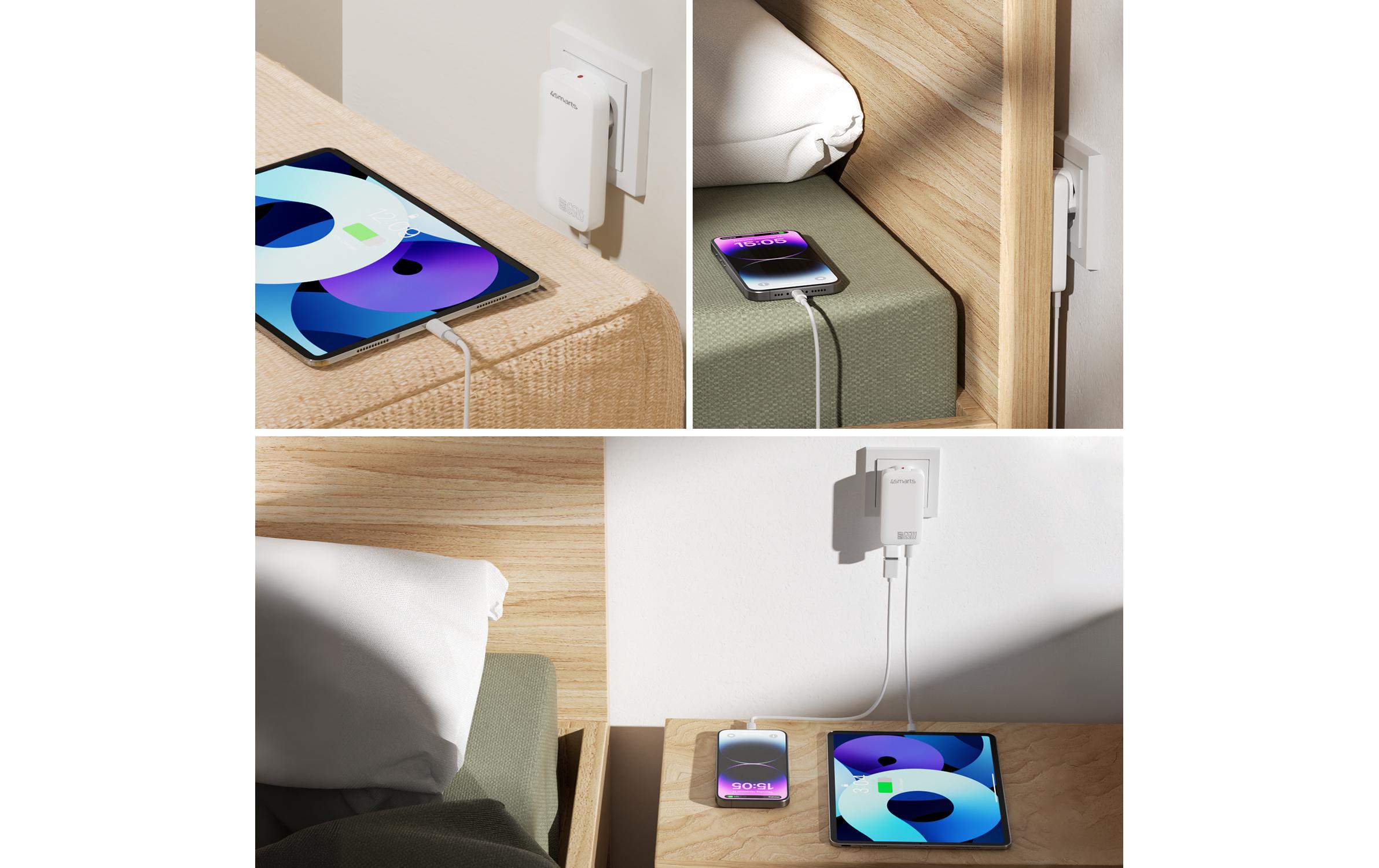 4smarts Netzladegerät FlatPlug Slim Dual 65W GaN 2C, weiss 4smarts Netzladegerät FlatPlug Slim Dual 65W GaN 2C, weiss