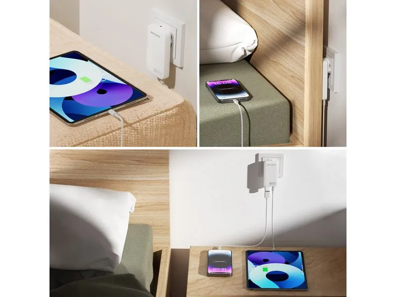 4smarts Netzladegerät FlatPlug Slim Dual 65W GaN 2C, weiss 4smarts Netzladegerät FlatPlug Slim Dual 65W GaN 2C, weiss