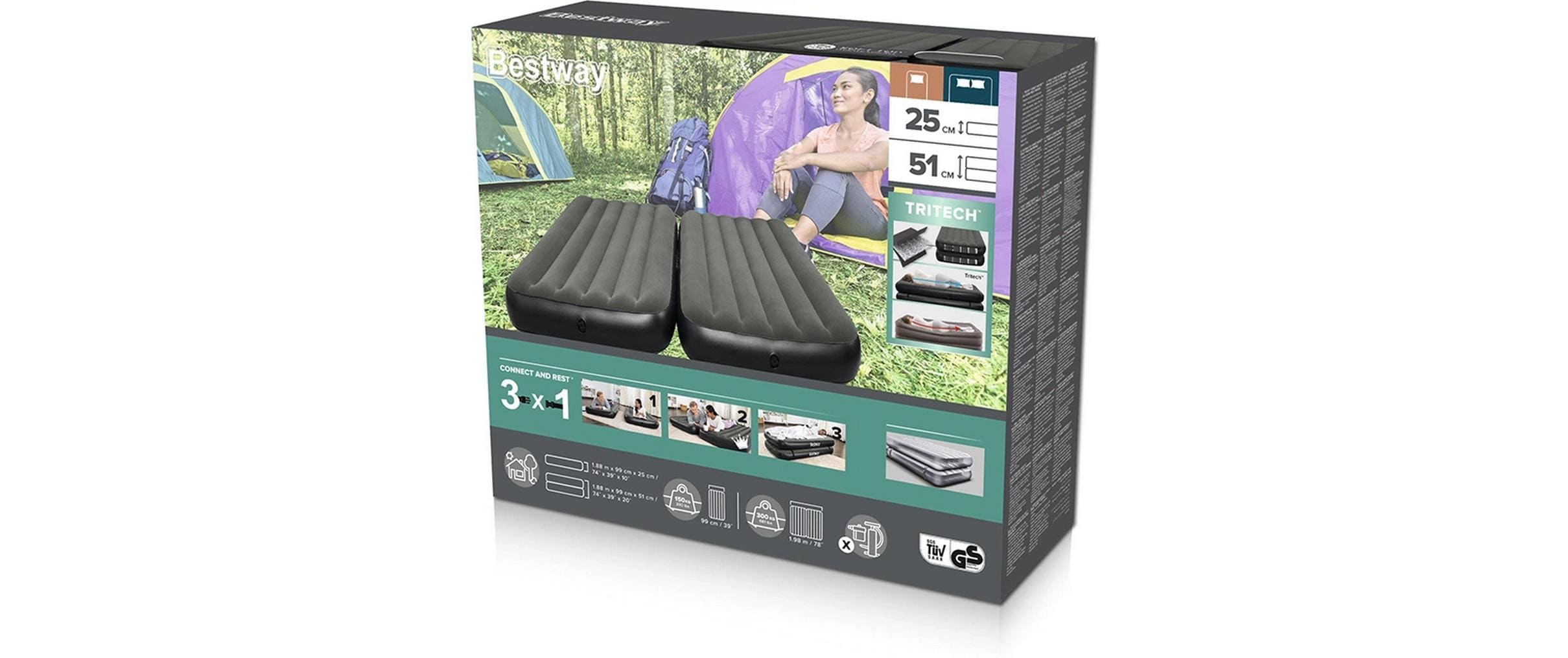 Bestway Luftbett Twin/Queen, 3 in 1 Schwarz, 188 x 99 cm