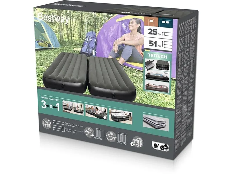 Bestway Luftbett Twin/Queen, 3 in 1 Schwarz, 188 x 99 cm