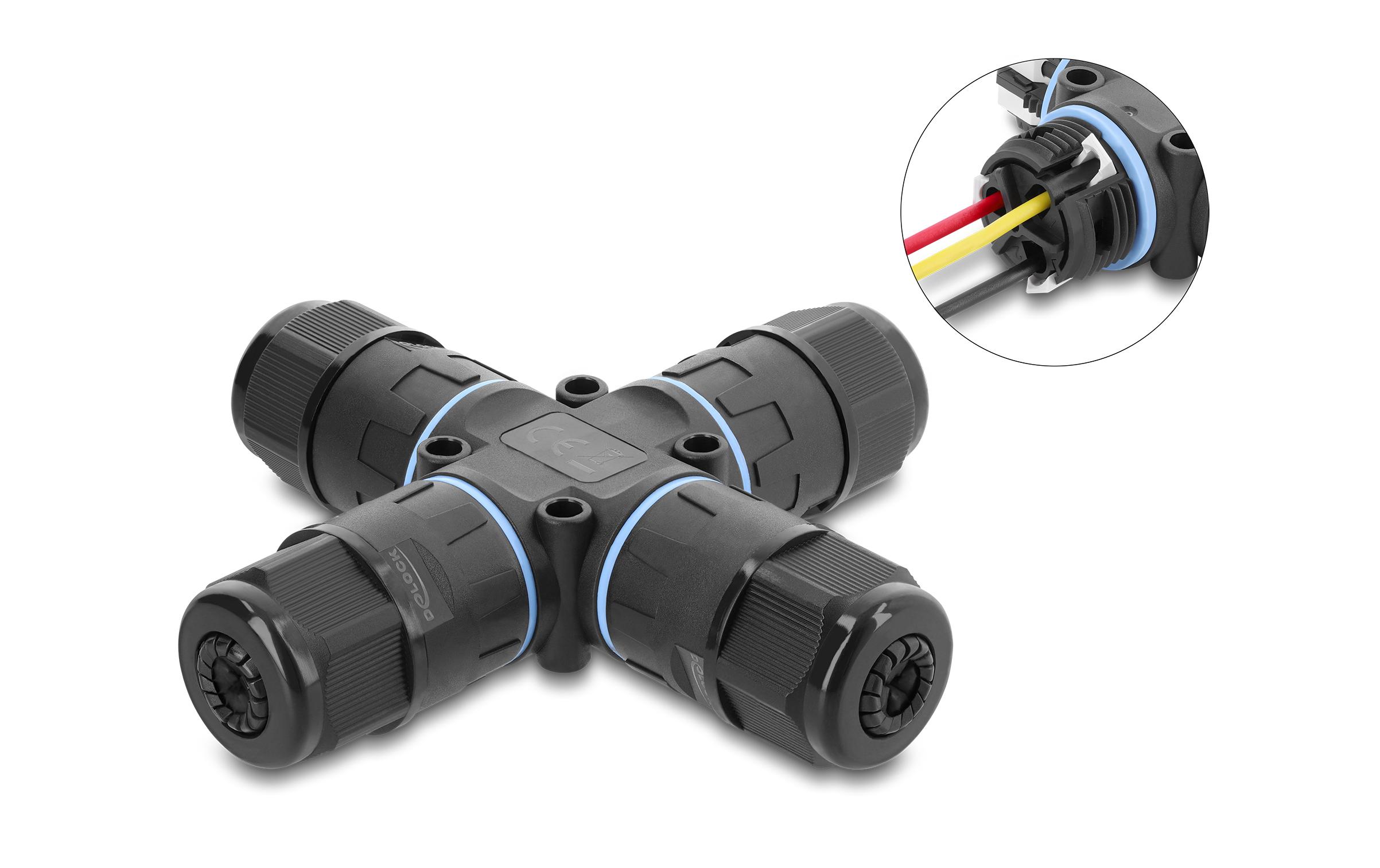 Delock Kabelverbinder X-Form 3 Pin IP68 5 - 12 mm werkzeugfrei