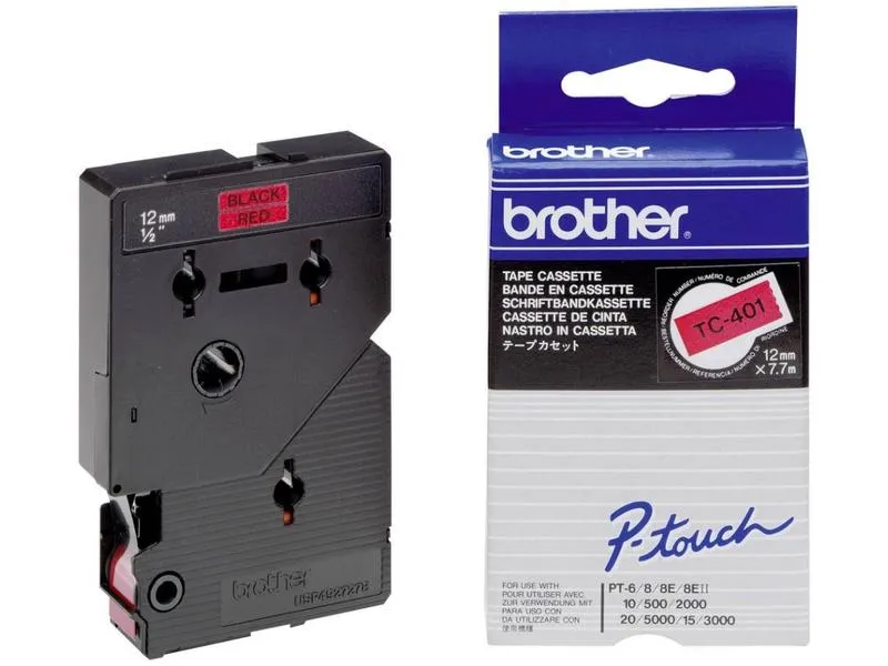 Brother Beschriftungsband TC-401 Schwarz auf Rot