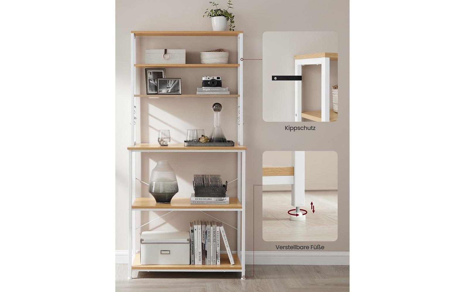 VASAGLE Küchenregal 6 Haken 80 cm x 167 cm, Braun/Weiss