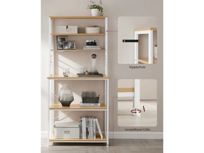 VASAGLE Küchenregal 6 Haken 80 cm x 167 cm, Braun/Weiss