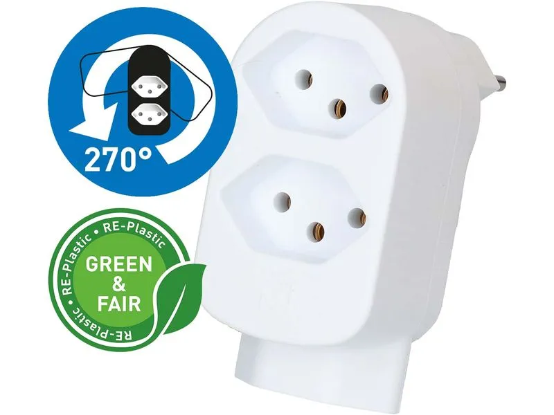 Max Hauri Mehrfachstecker ADAPT 2+1x Typ 13 weiss drehbar Green+Fair
