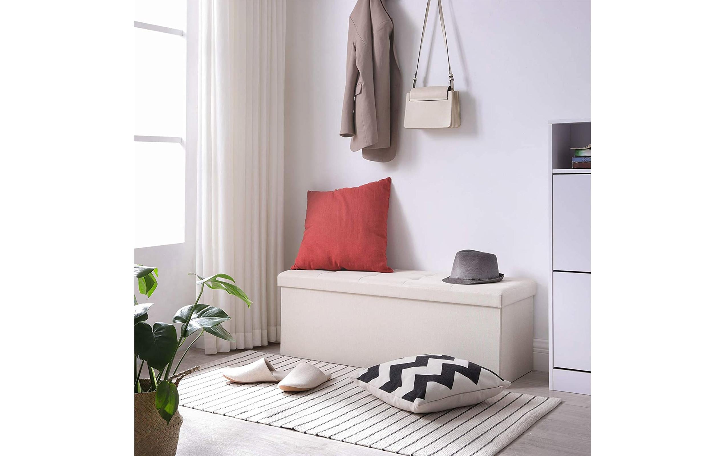 Songmics Sitztruhe Ottomane mit Stauraum 110 x 38 cm, Beige