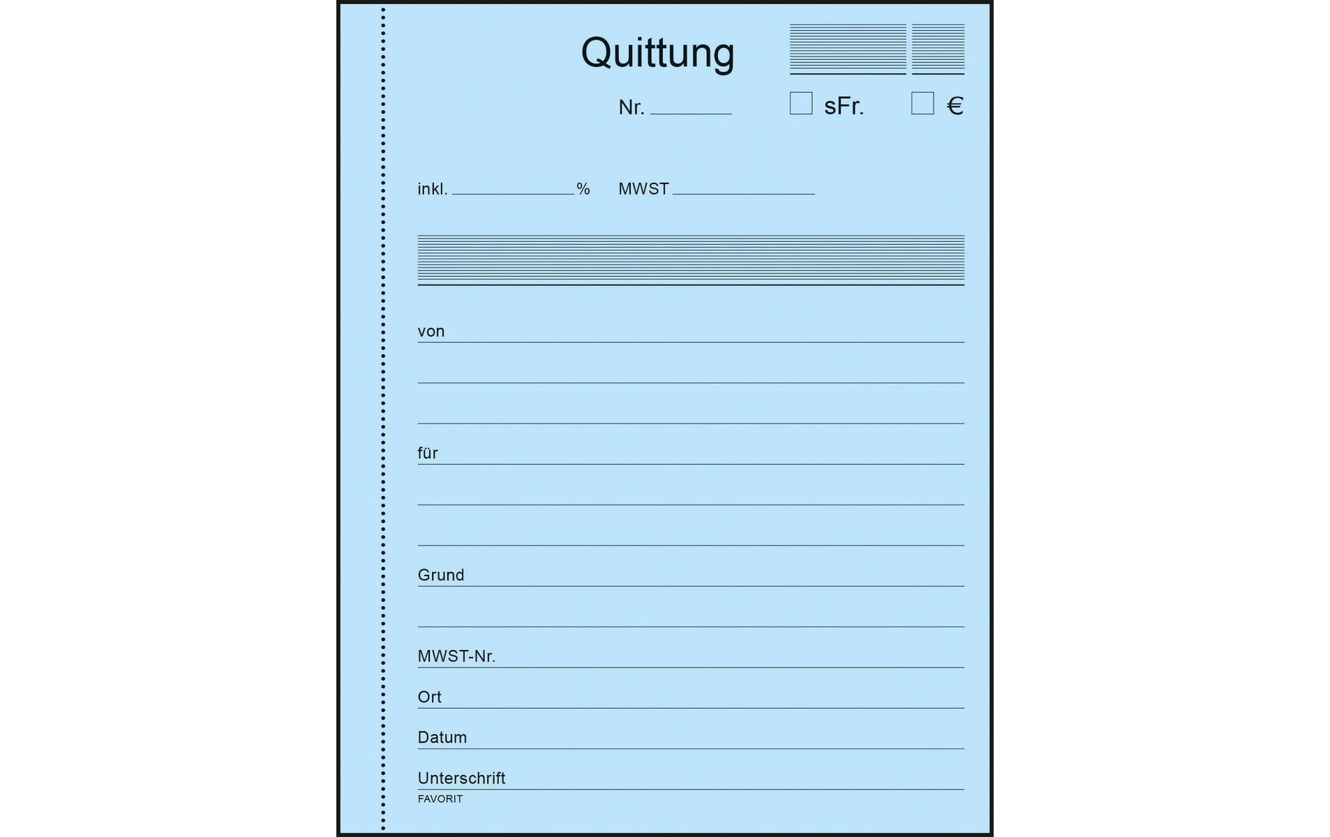 Favorit Durchschreibeblock 113 x 144 mm Quittungen, Blau/Weiss Favorit Durchschreibeblock 113 x 144 mm Quittungen, Blau/Weiss