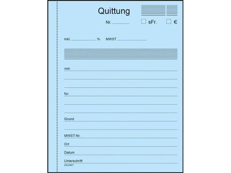 Favorit Durchschreibeblock 113 x 144 mm Quittungen, Blau/Weiss