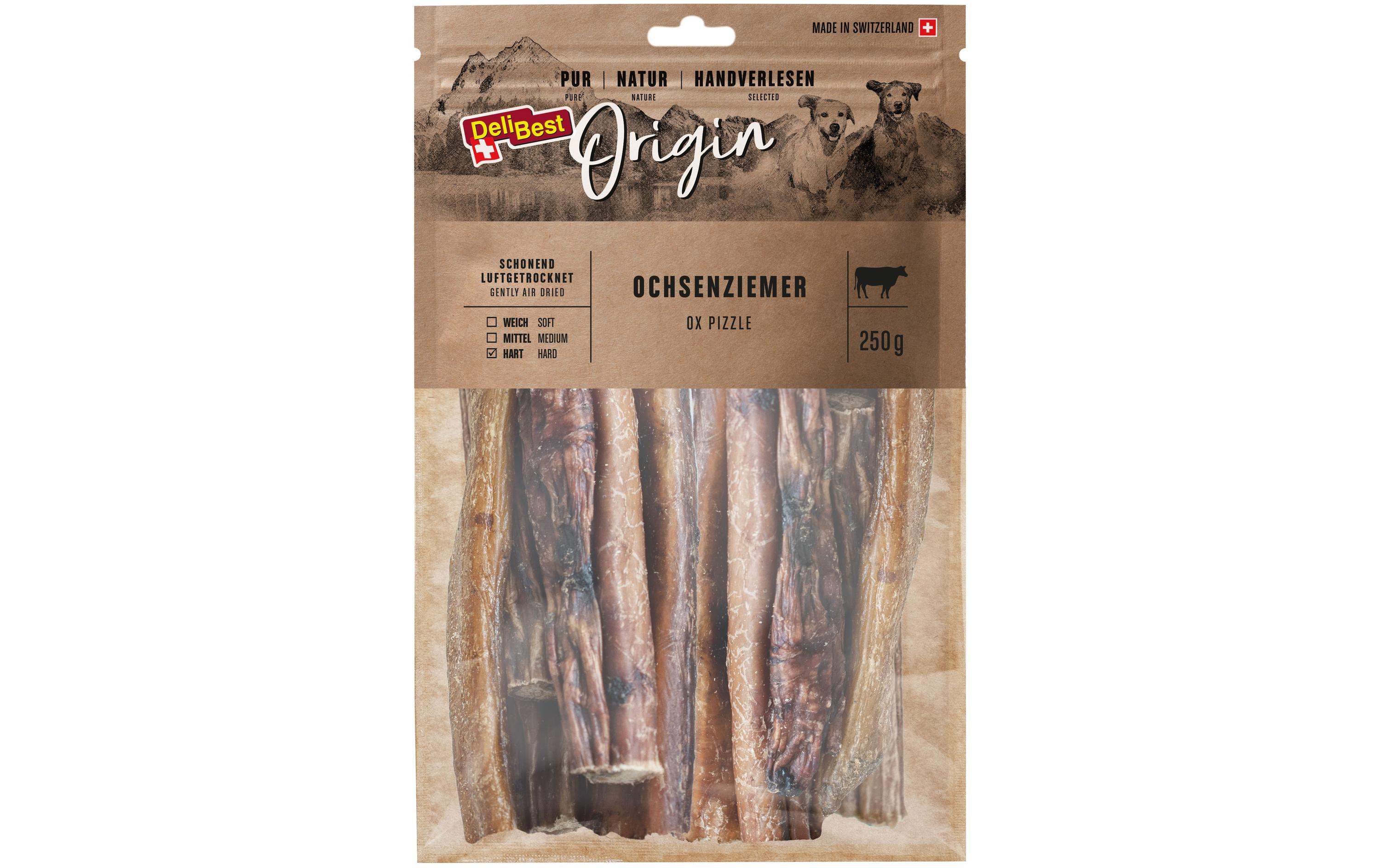 DeliBest Kausnack Origin Ochsenziemer 15 cm, 250 g, Schweizer Fleisch DeliBest Kausnack Origin Ochsenziemer 15 cm, 250 g, Schweizer Fleisch