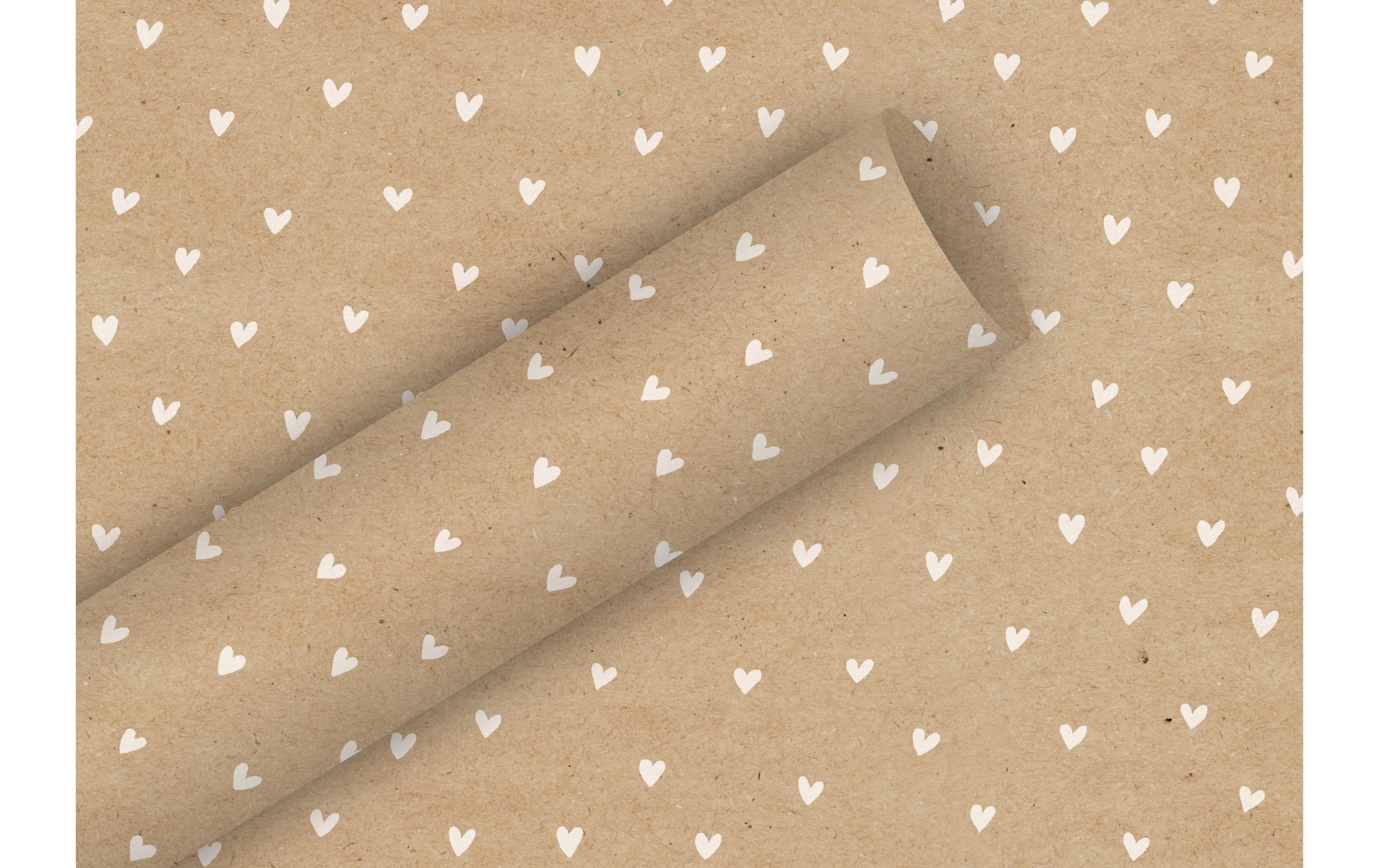 Braun + Company Geschenkpapier By Nature Herzilein 2 m x 70 cm, Braun/Weiss