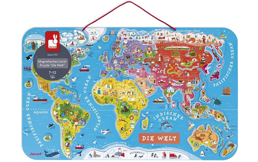 Janod Magnet-Puzzle Weltkarte: Die Welt 92-teilig -DE-