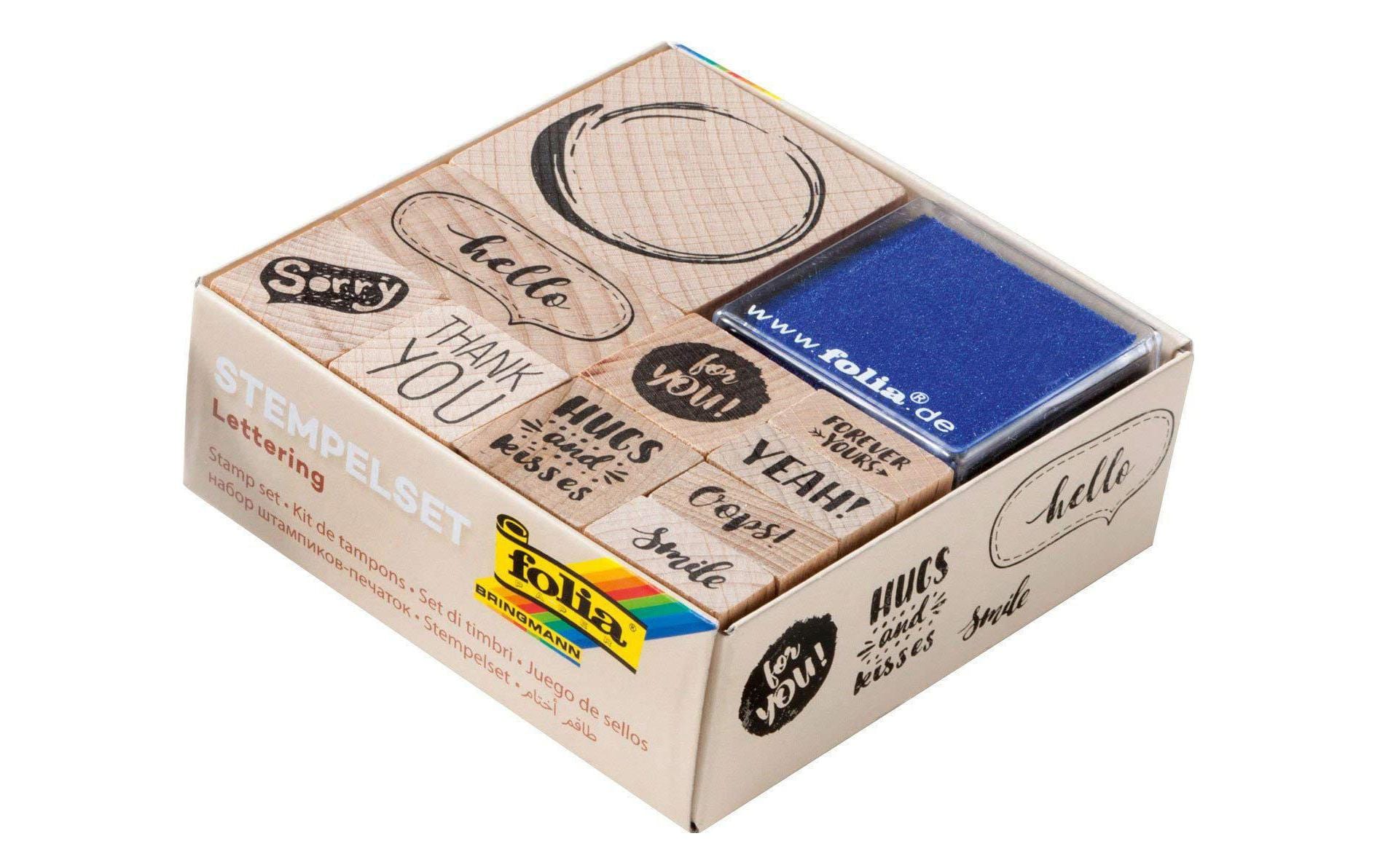 Folia Stempelset Lettering Schriftzug, Blau/Schwarz