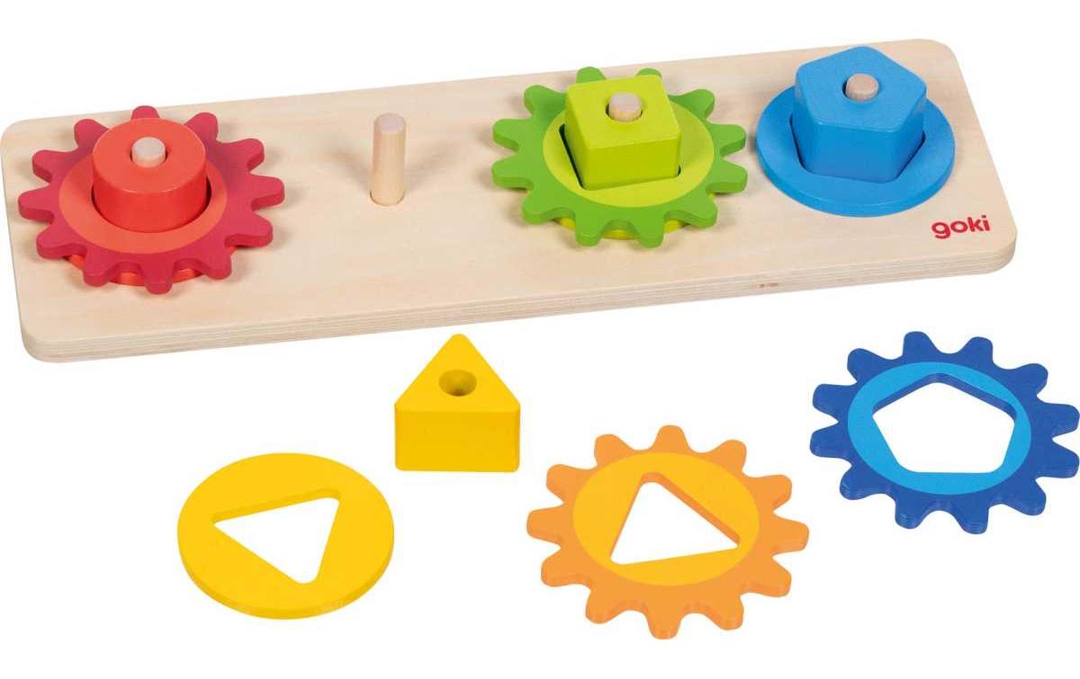 Goki Sortierspiel Formen mit Zahnrädern 30 x 10 x 4 cm, 12 Teile