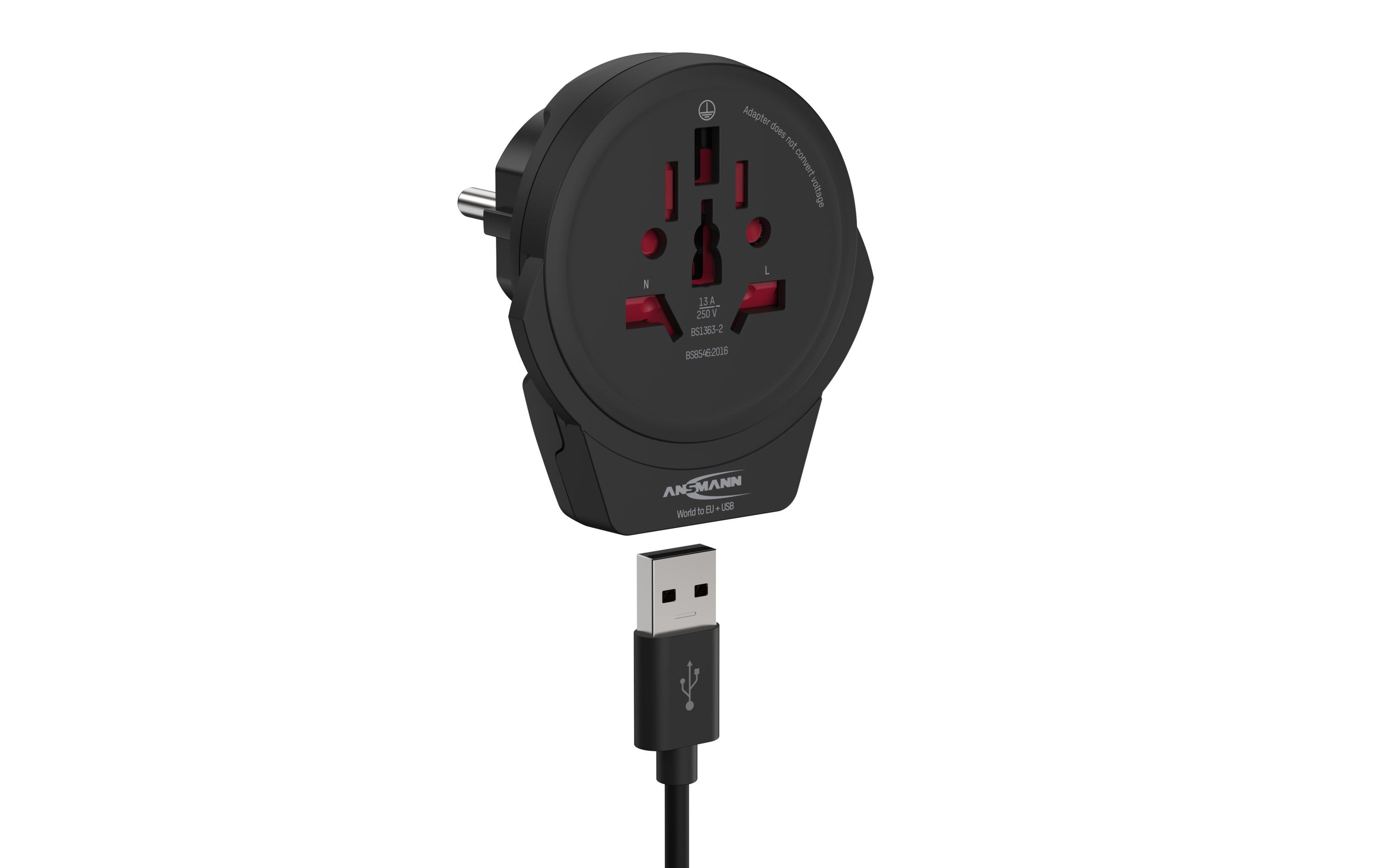 Ansmann Reiseadapter World to EU + USB