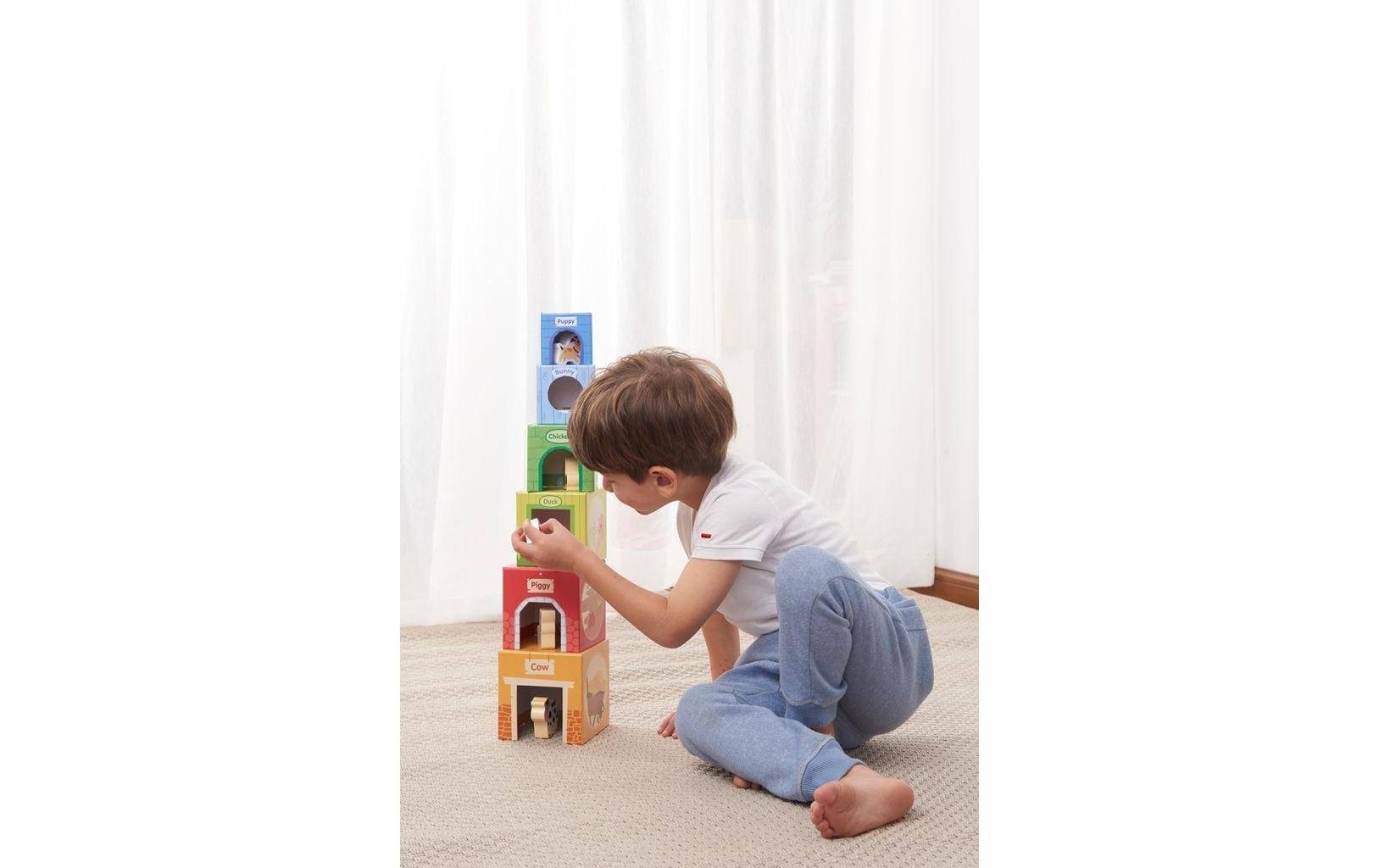 Spielba Holzspielwaren Stapelspielzeug mit Holztieren