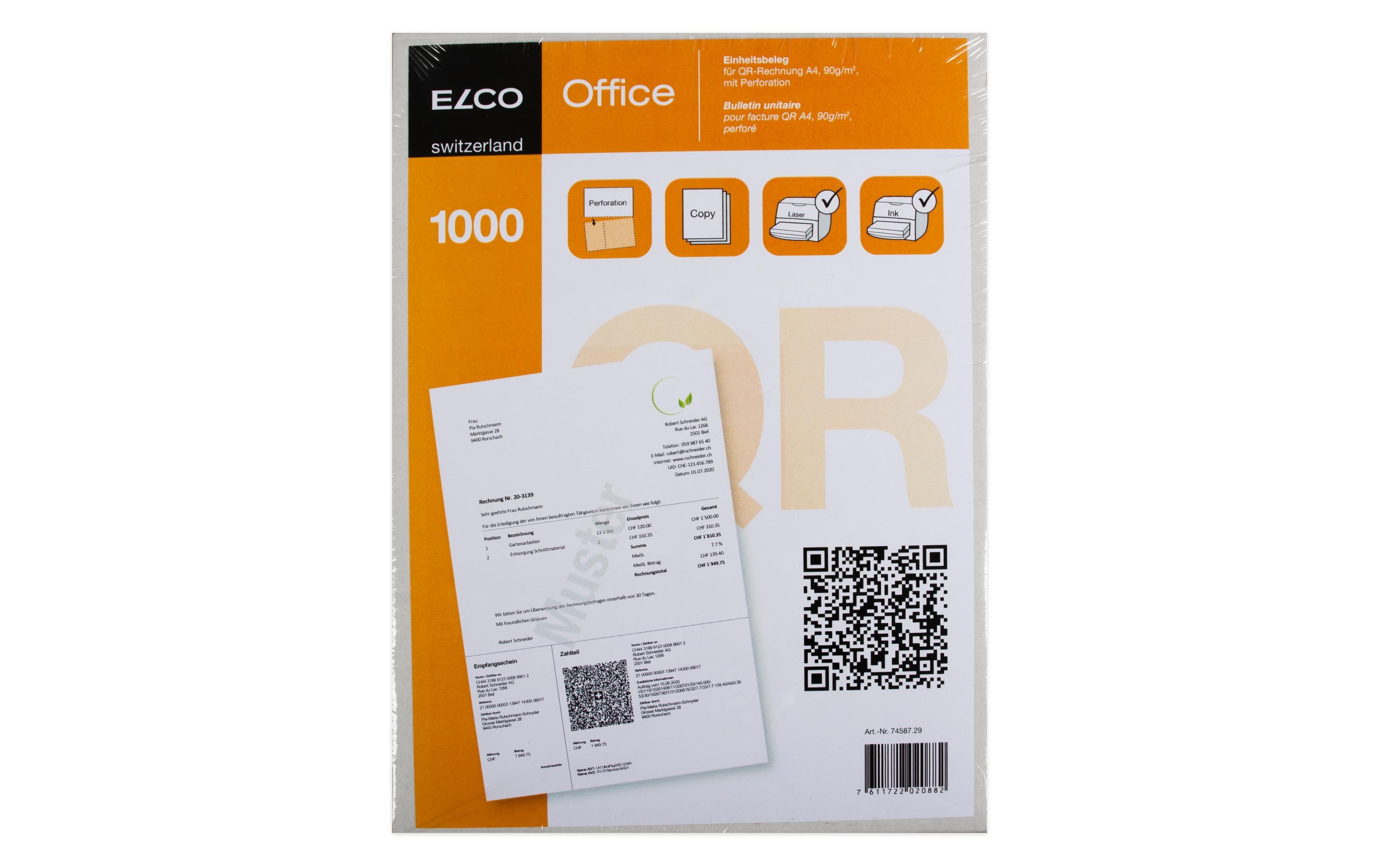 ELCO Rechnungsformular für QR-Rechnungen, 1000 Stück