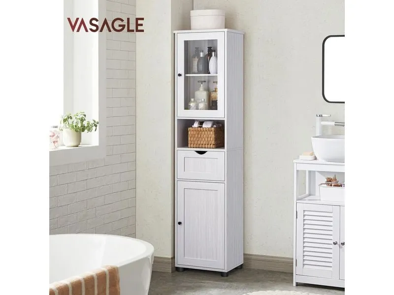 VASAGLE Vitrine Landhausstil 40 x 165 cm, Weiss