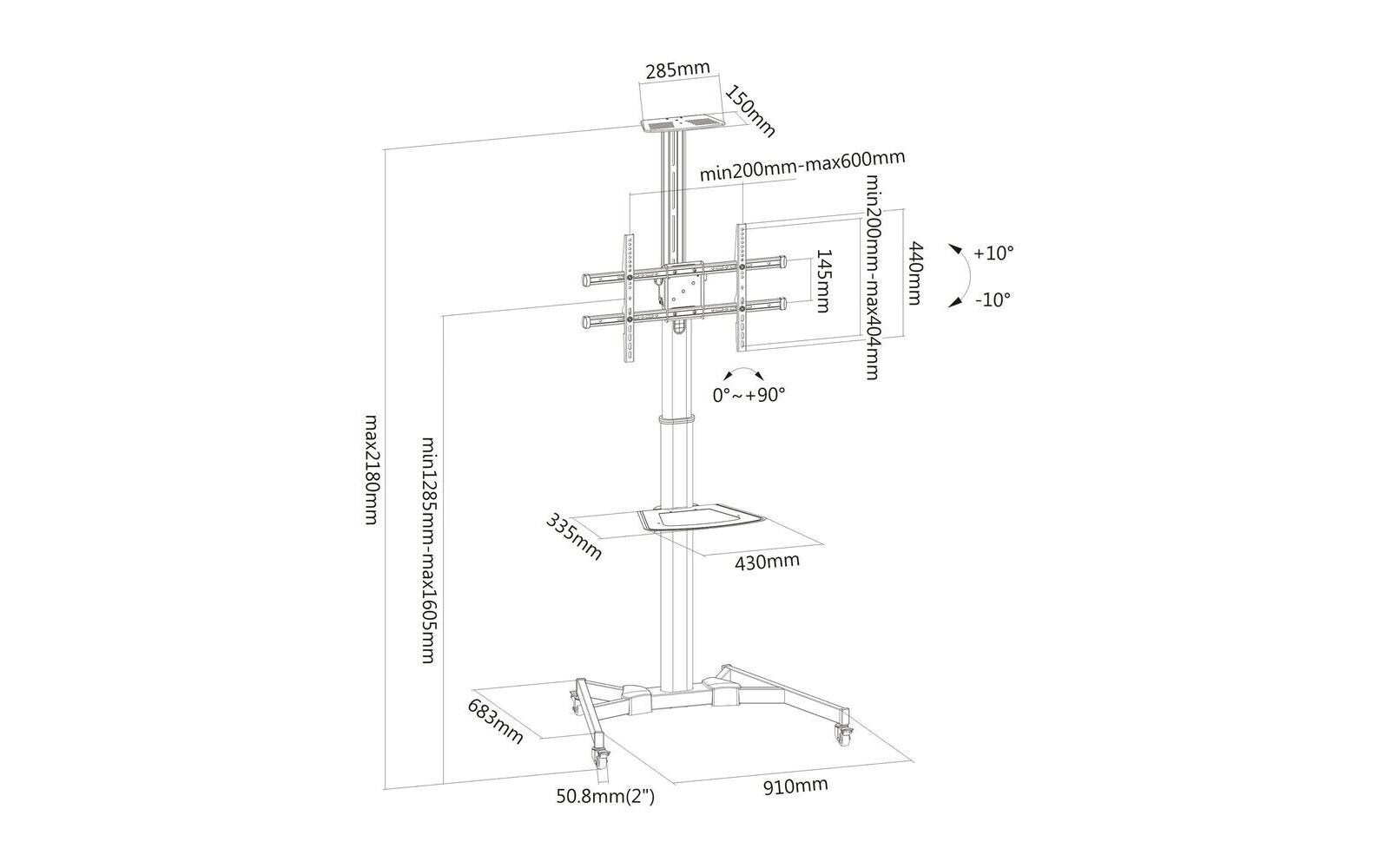 PureMounts TV-Trolley PM-CART-70B Schwarz