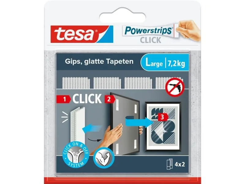 tesa Montagestreifen Powerstrips CLICK Large 4 Paar, 7.2 kg tesa Montagestreifen Powerstrips CLICK Large 4 Paar, 7.2 kg