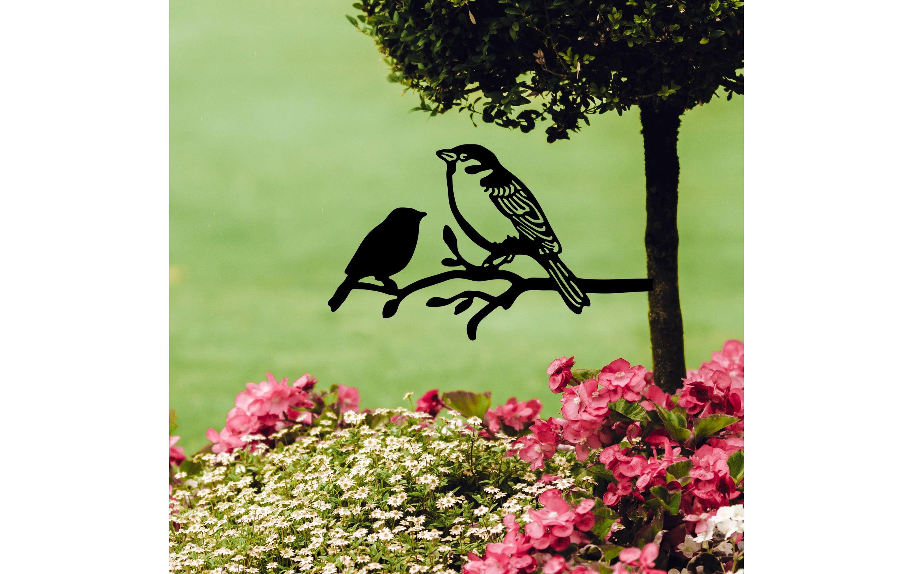 Wallxpert Gartenstecker Vogel auf Zweig 40 x 20 cm