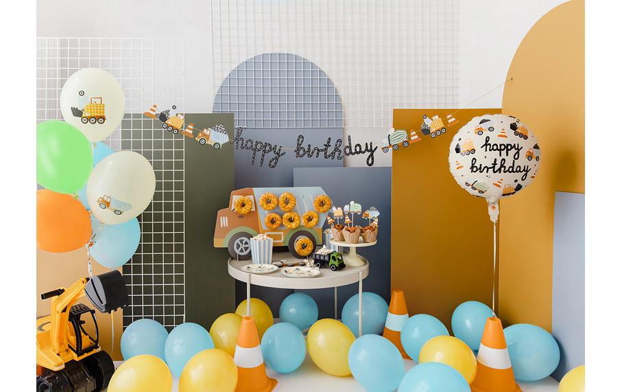 Partydeco Luftballon Ballon Baufahrzeuge Ø 30 cm, 6 Stück, Mehrfarbig