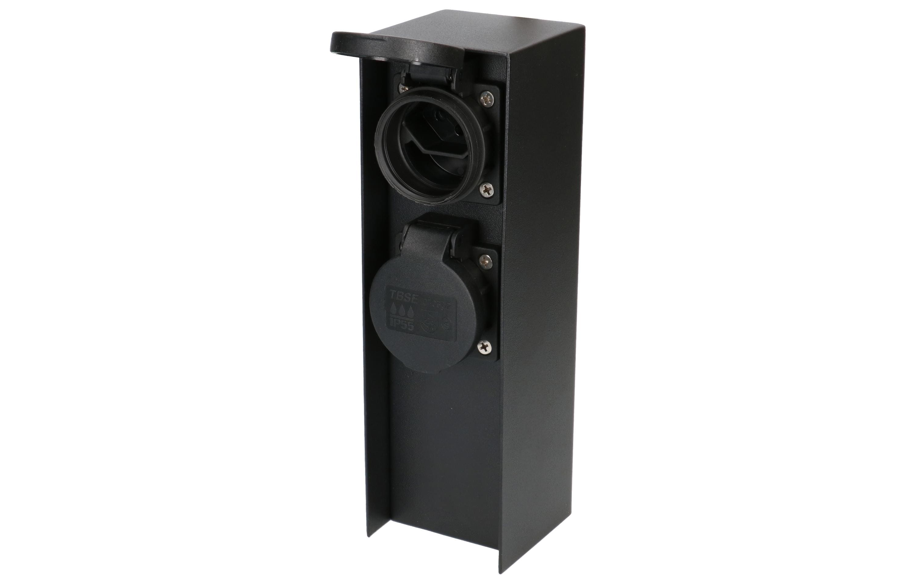 Max Hauri Gartensteckdosensäule 2x T13 IP44, Stahl, Schwarz