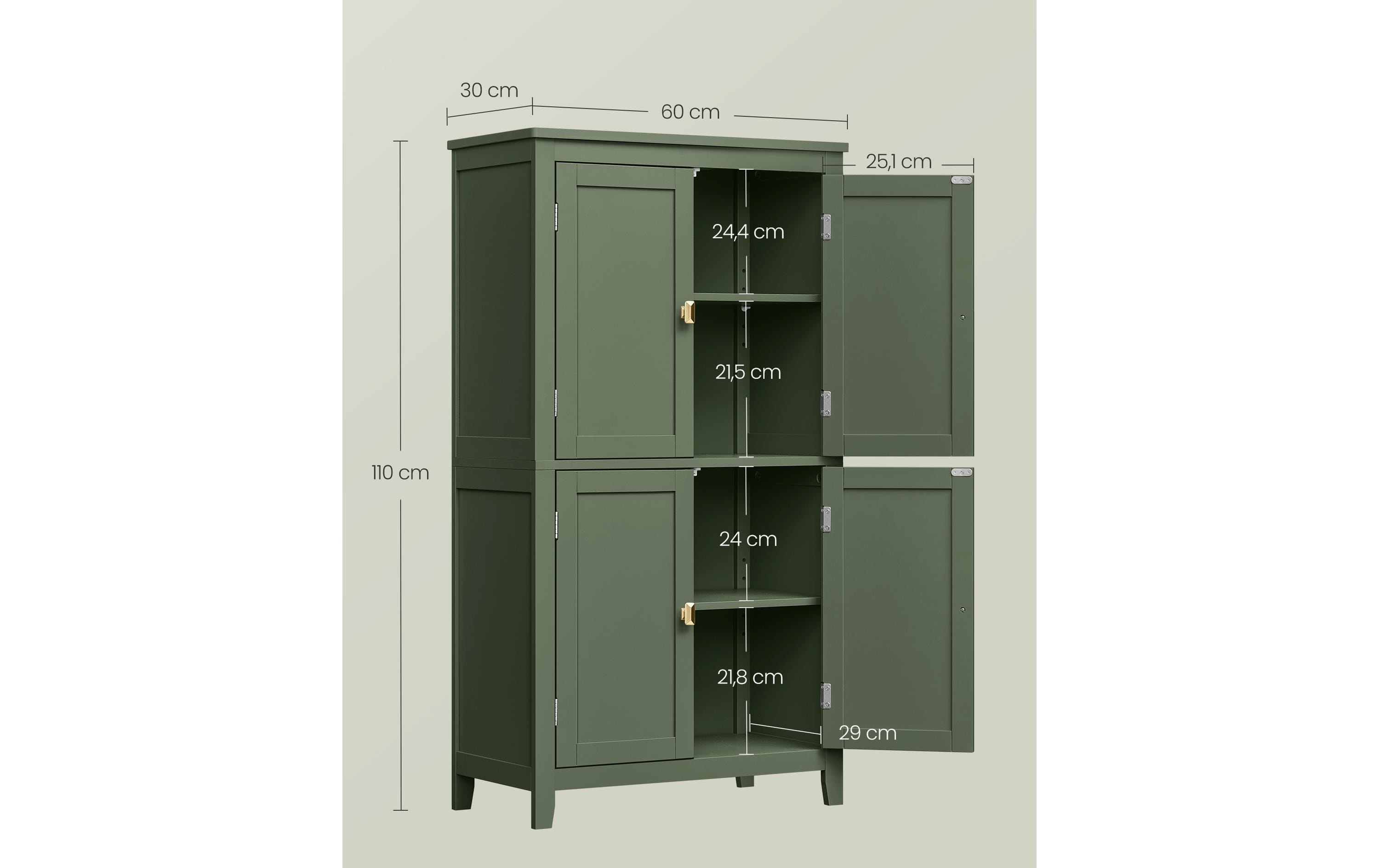 VASAGLE Kommode Bathroom Cabinet, 60 x 110 cm, Waldgrün