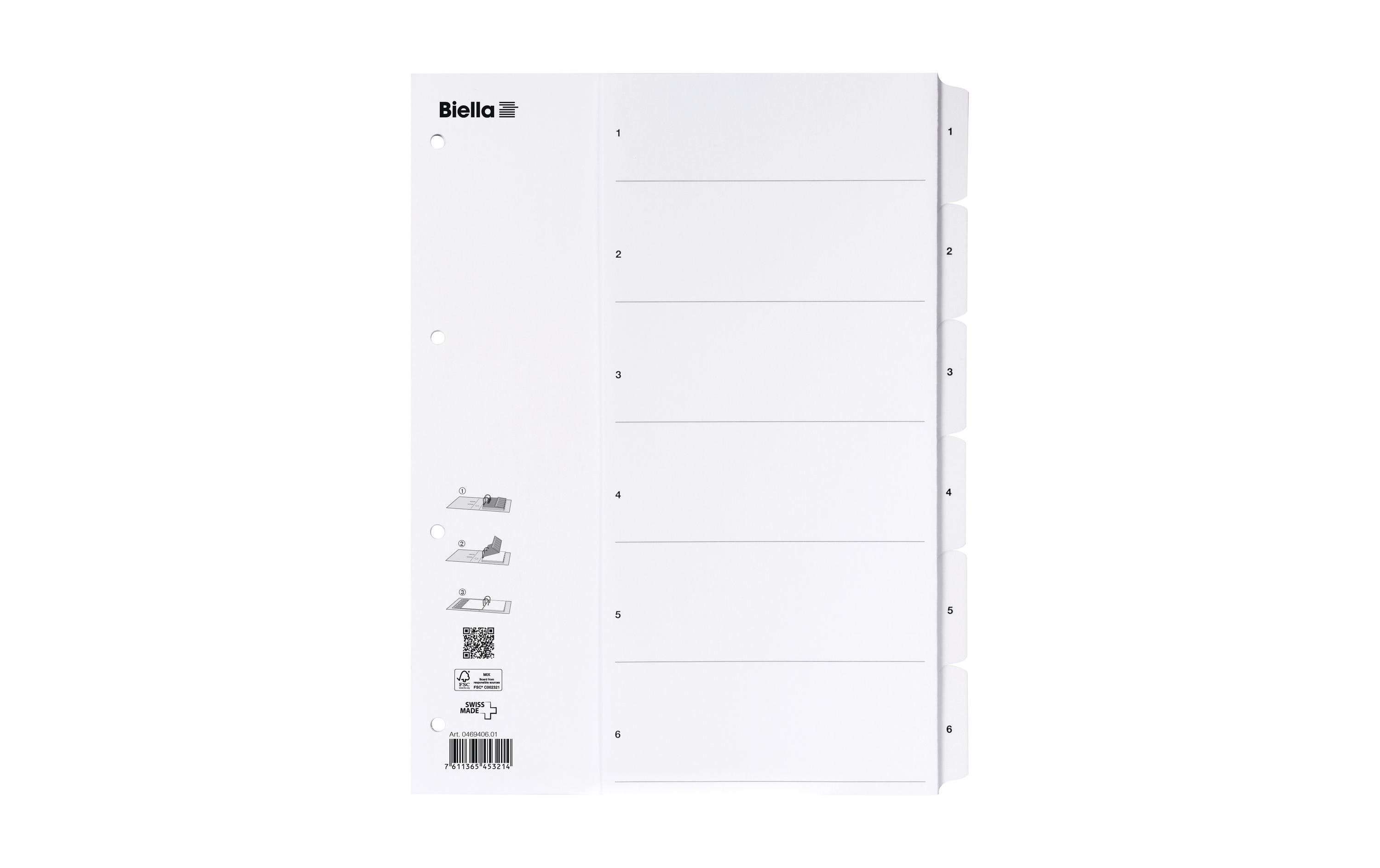 Biella Register A4 1 - 6 Karton Weiss Biella Register A4 1 - 6 Karton Weiss