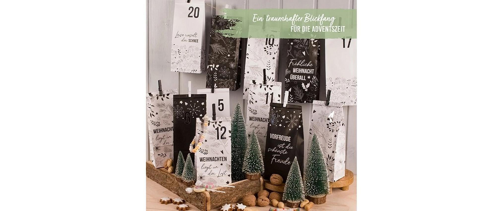 G. Wurm Adventskalender Tüten 24 Stück, Schwarz/Weiss