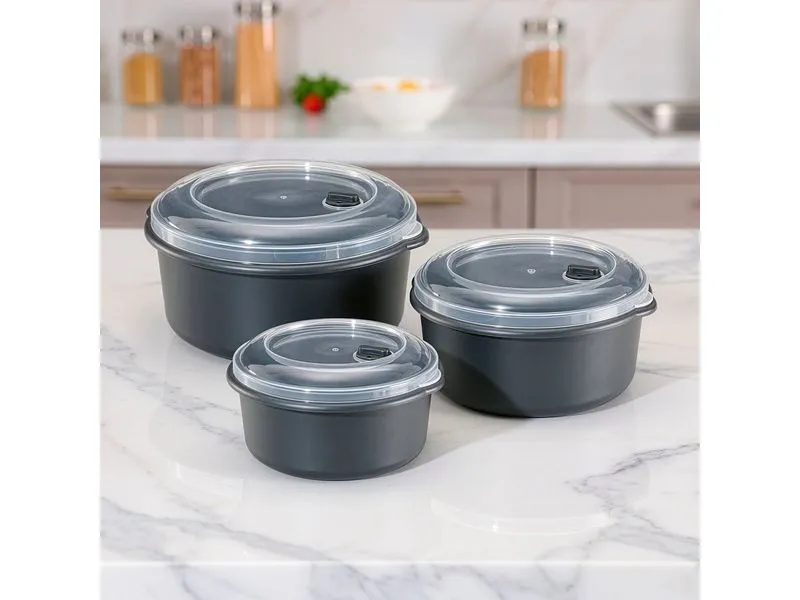 GOURMETmaxx Mikrowellendose 3 Stück 650/1000/1800ml Grau GOURMETmaxx Mikrowellendose 3 Stück 650/1000/1800ml Grau