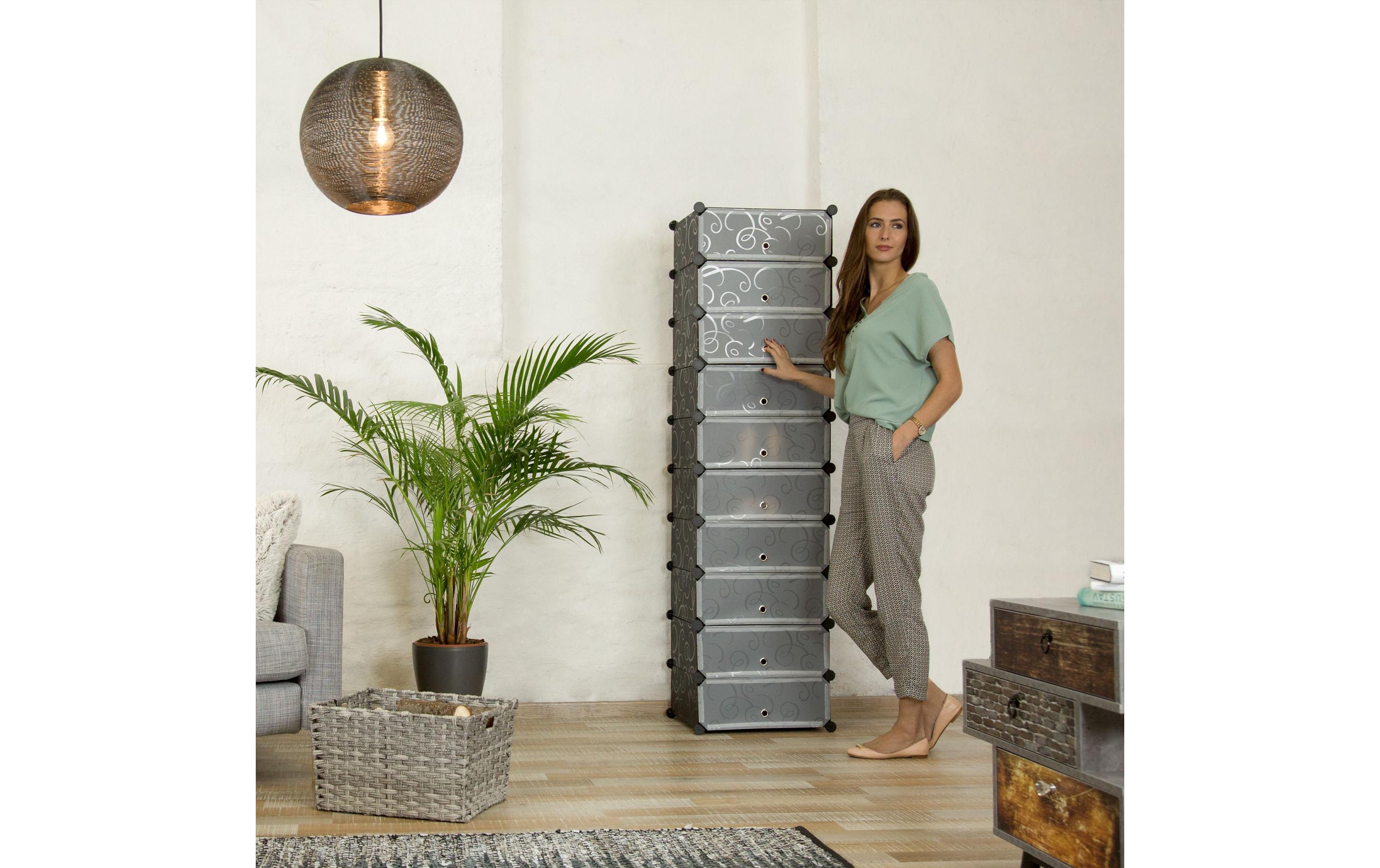 relaxdays Schuhschrank mit 10 Ebenen 176 x 49 cm, Schwarz/Transparent