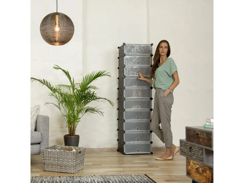 relaxdays Schuhschrank mit 10 Ebenen 176 x 49 cm, Schwarz/Transparent relaxdays Schuhschrank mit 10 Ebenen 176 x 49 cm, Schwarz/Transparent