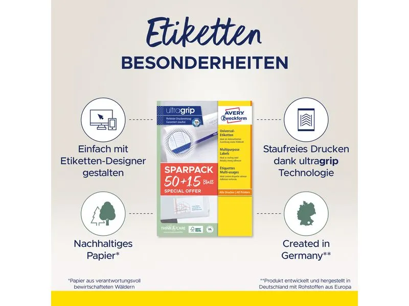 Avery Zweckform Universal-Etiketten 4780-65, 48.5 x 25.4 mm, 65 Blatt Avery Zweckform Universal-Etiketten 4780-65, 48.5 x 25.4 mm, 65 Blatt