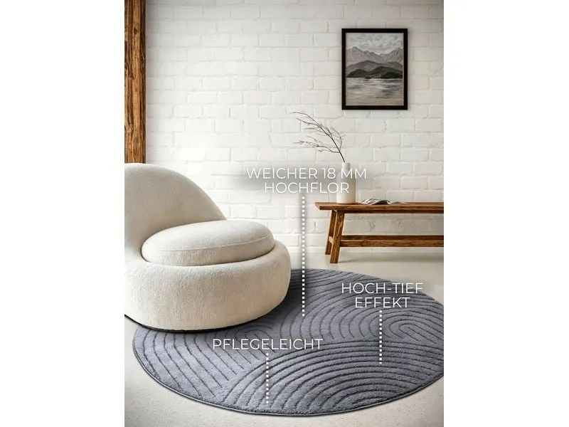Elle Decoration Teppich Panglao Ø 160 cm, Anthracite