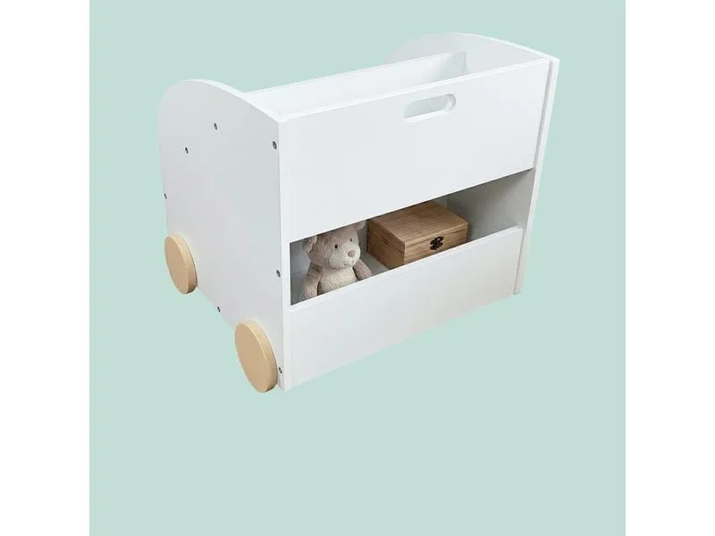 relaxdays Kinderregal MDF Weiss Natur mit Rollen und Geheimfach