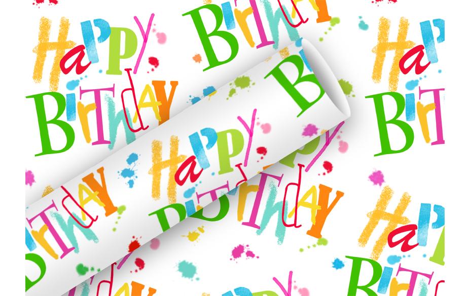 Braun + Company Geschenkpapier Birthday 70 cm x 2 m, 80 g/m², Mehrfarbig