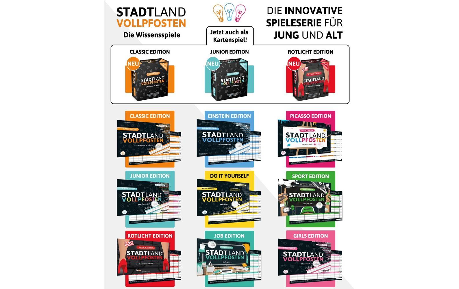 Denkriesen Partyspiel STADT LAND VOLLPFOSTEN – Rotlicht Edition